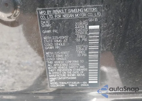 2015 Nissan Rogue S/Sl/Sv from USA, damaged, VIN KNMAT2MT6FP541968